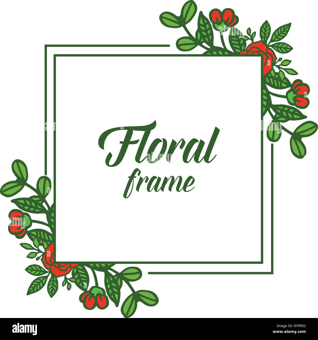 Vector illustration decoration red rose floral frame hand drawn Stock ...