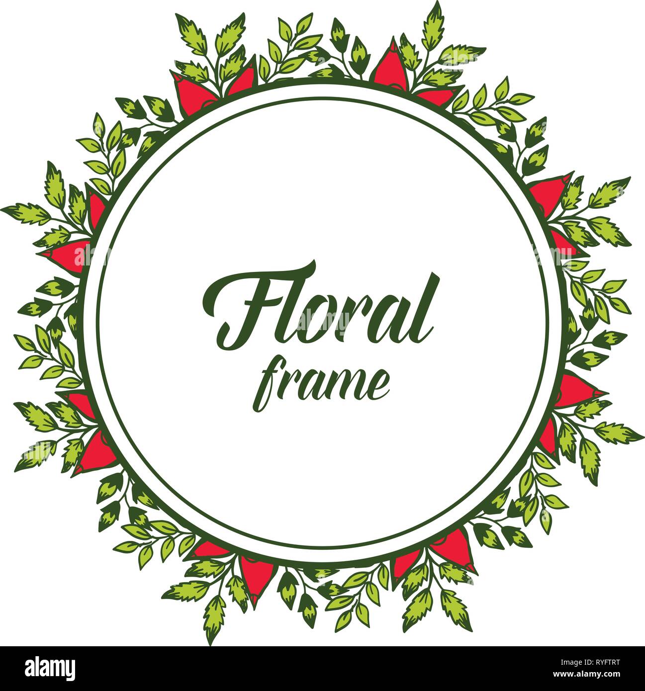 Vector illustration beautiful red flower frame decor hand drawn Stock ...