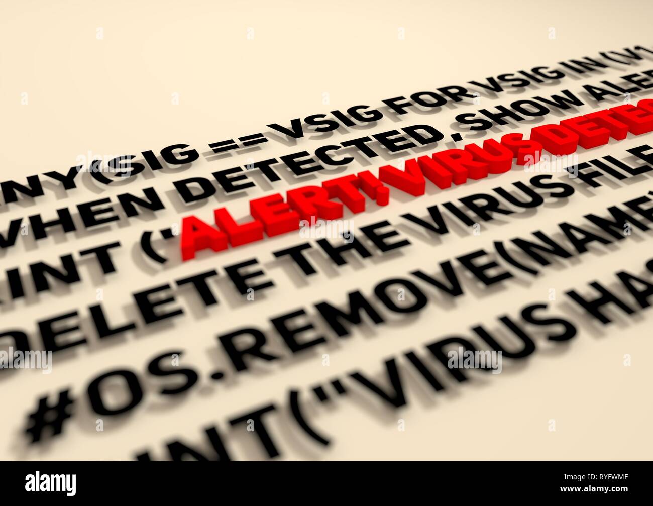 Alert. Virus detection text in computer abstract script code Stock ...