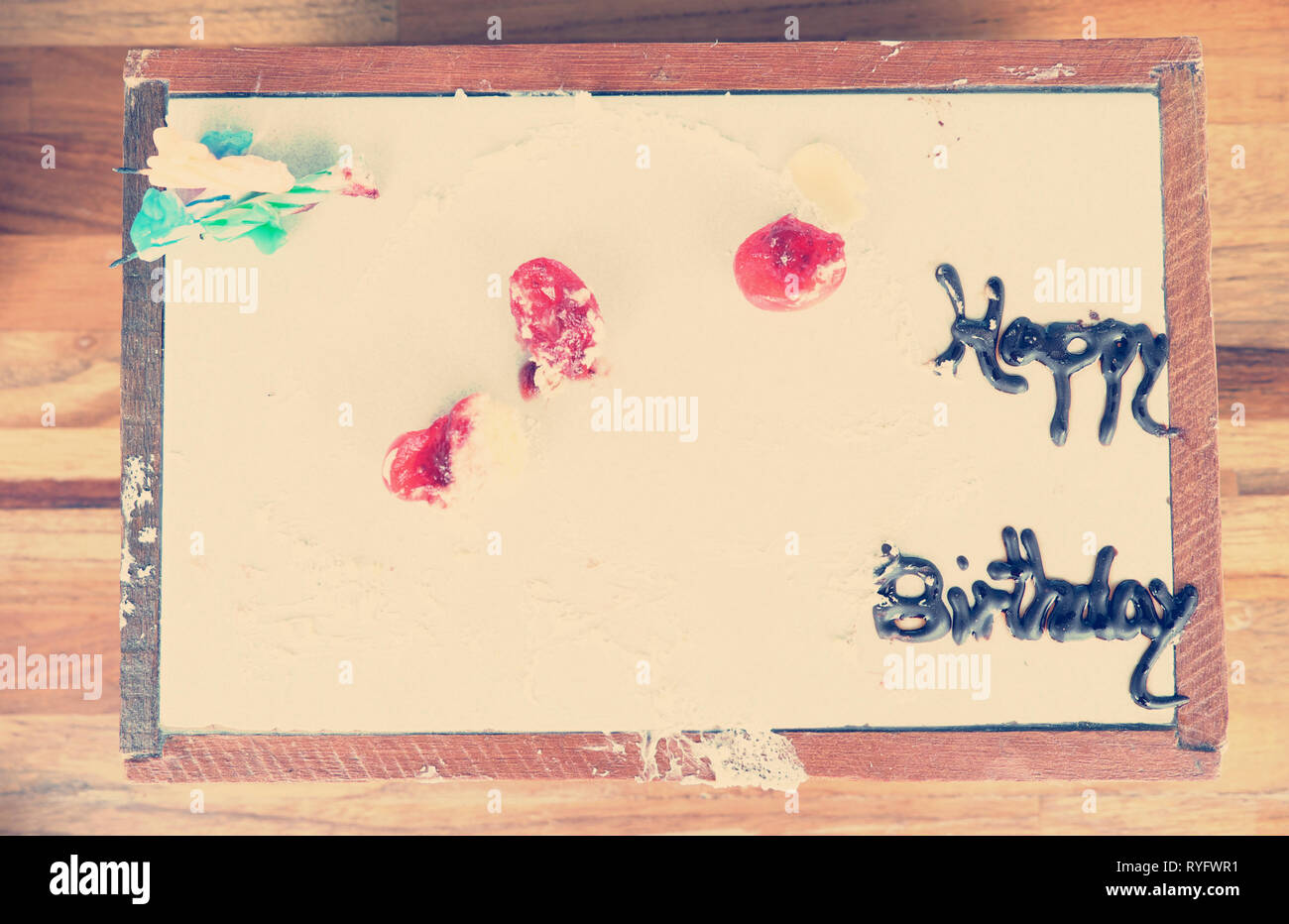 Happy birthday cake, dirty and empty Stock Photo - Alamy