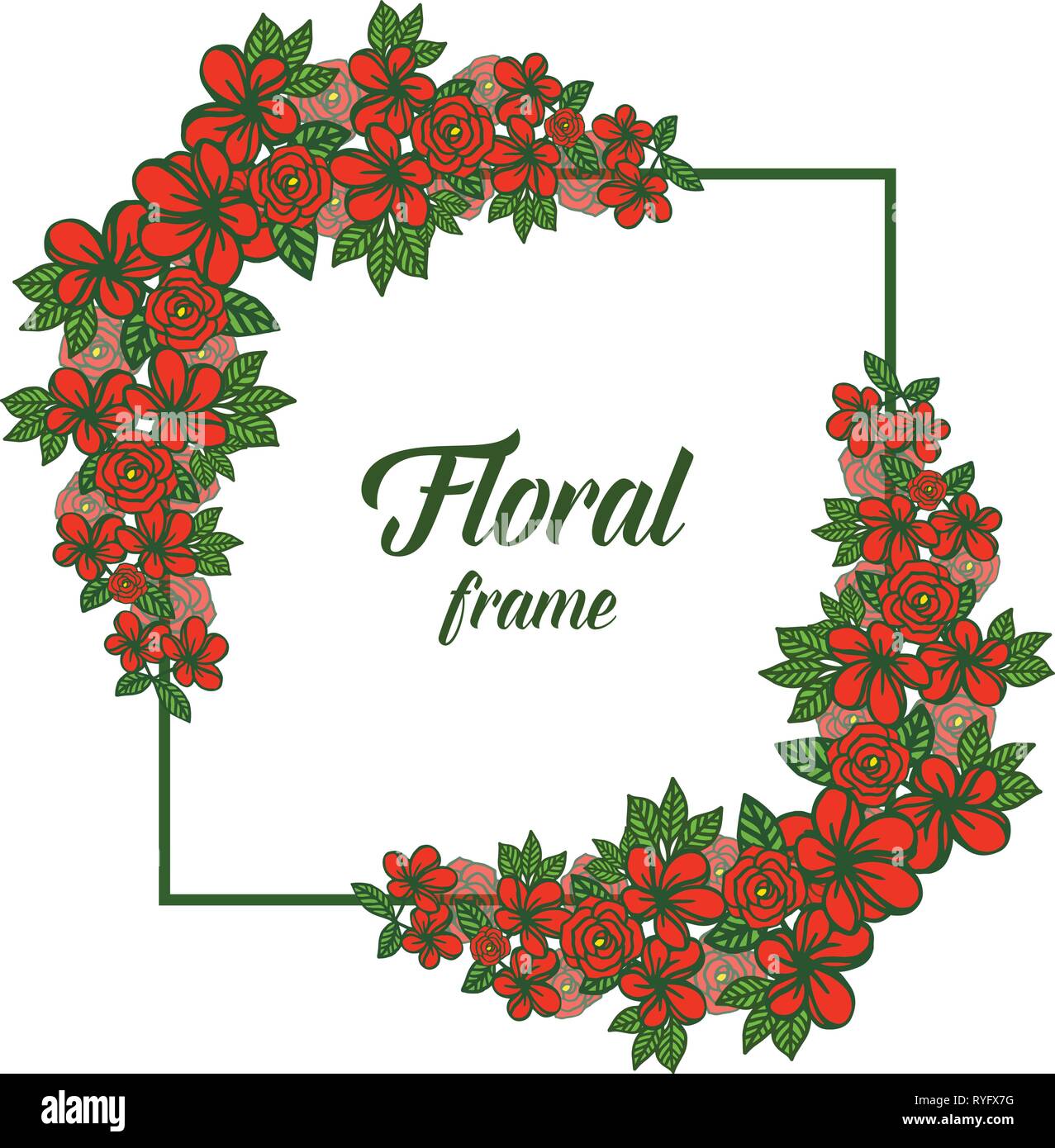 Vector illustration various texture red floral frame hand drawn Stock ...