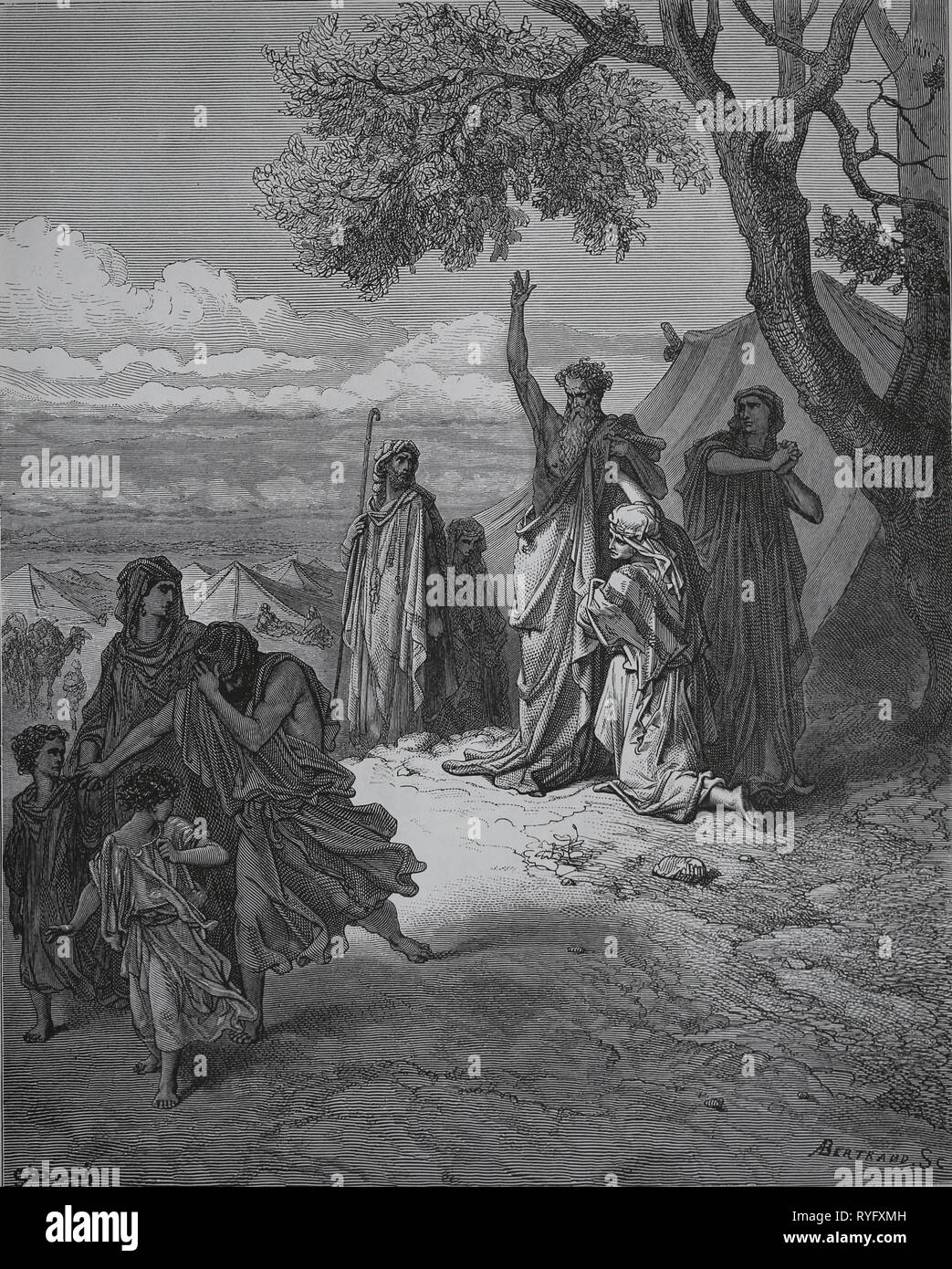 The Bible. Genesis. Noah. The Curse of Ham and Canaan. Engraving by Dore, 1866. Stock Photo