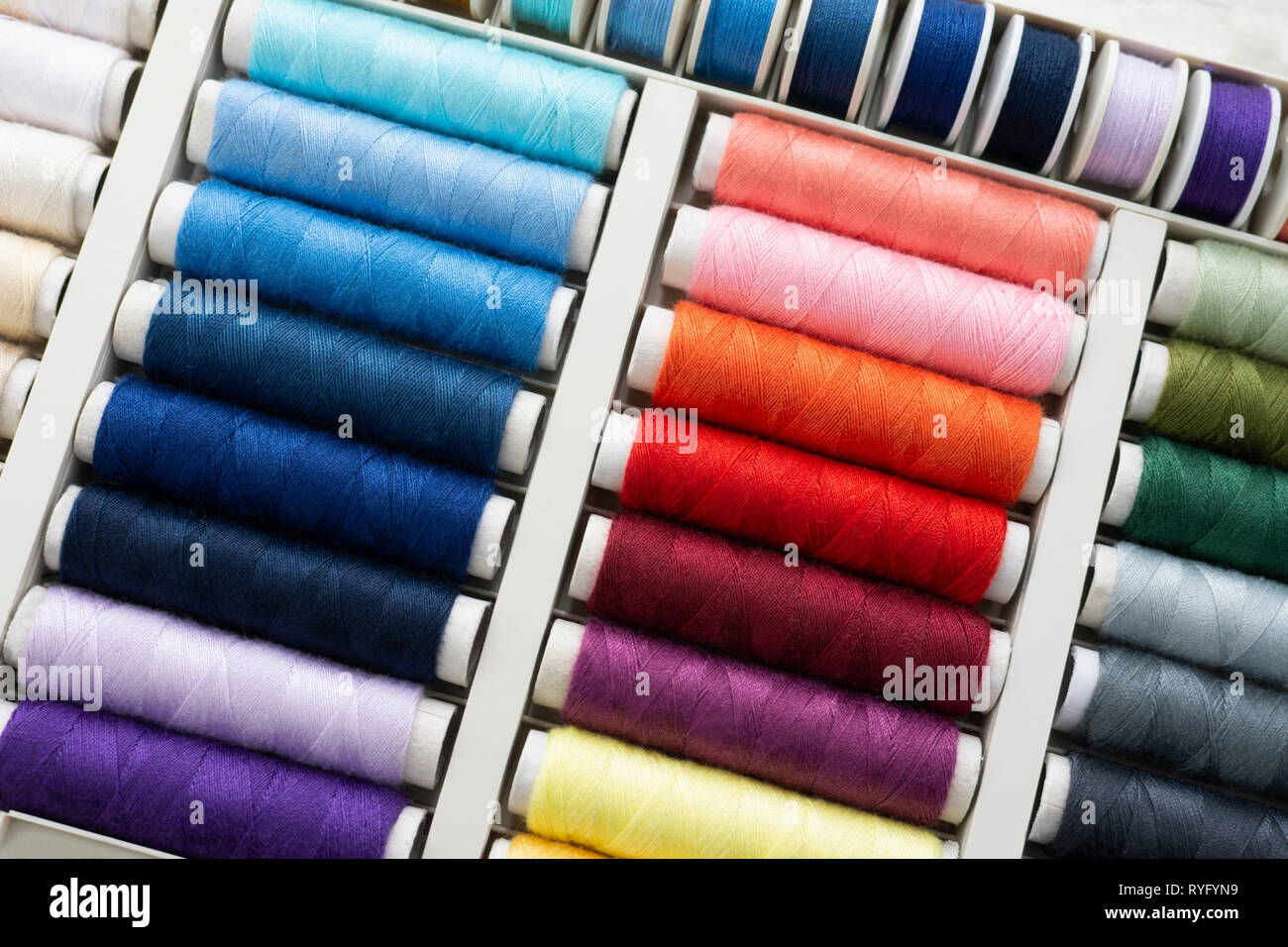 Set of sewing thread bobbins Stock Photo Alamy