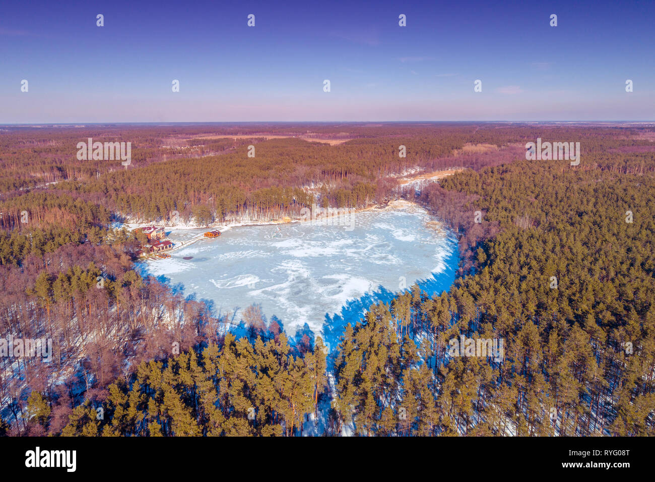 Aerial view frozen lake sunset hi-res stock photography and images - Alamy