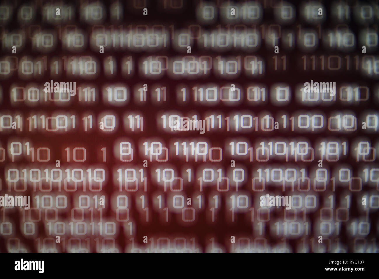 error message in computer data matrix. red binary background. hacker and internet computer problem concepts. danger and security failure power of inte Stock Photo