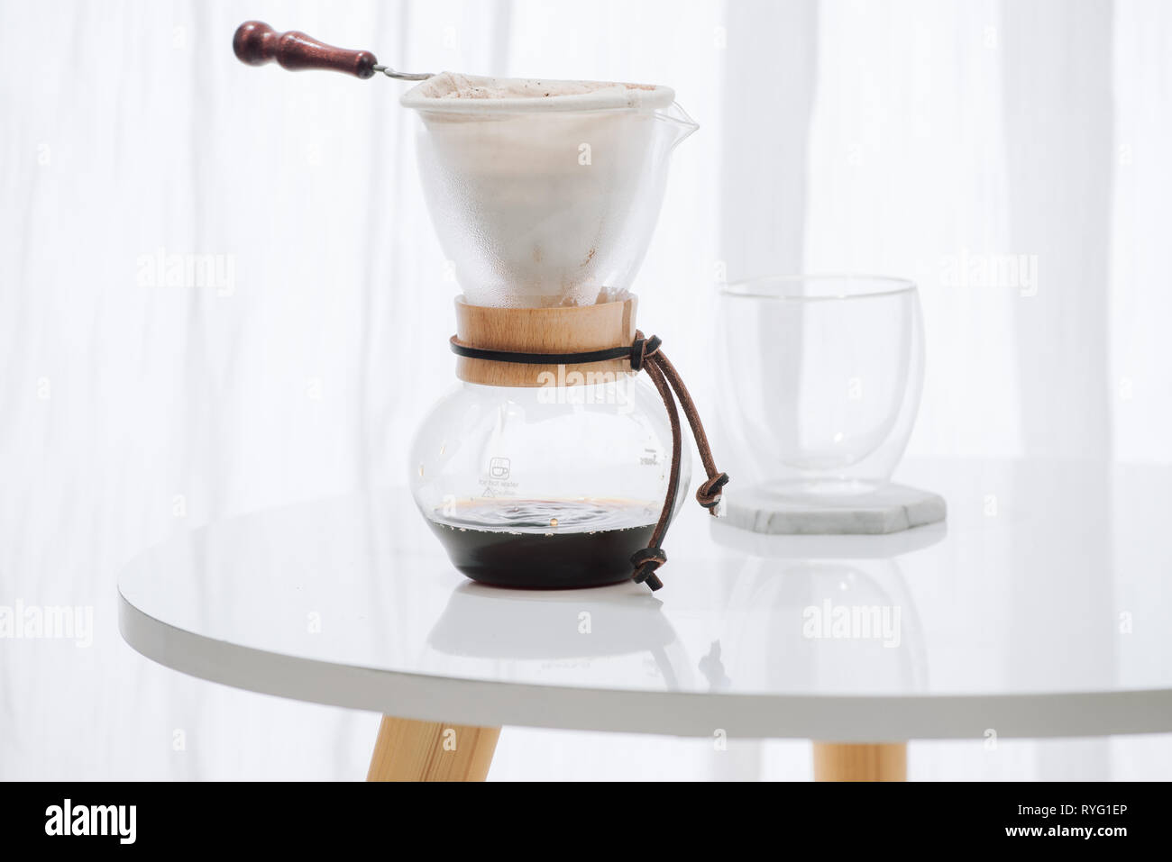 Coffee drip set, Making coffee dripping in coffee shop Stock Photo