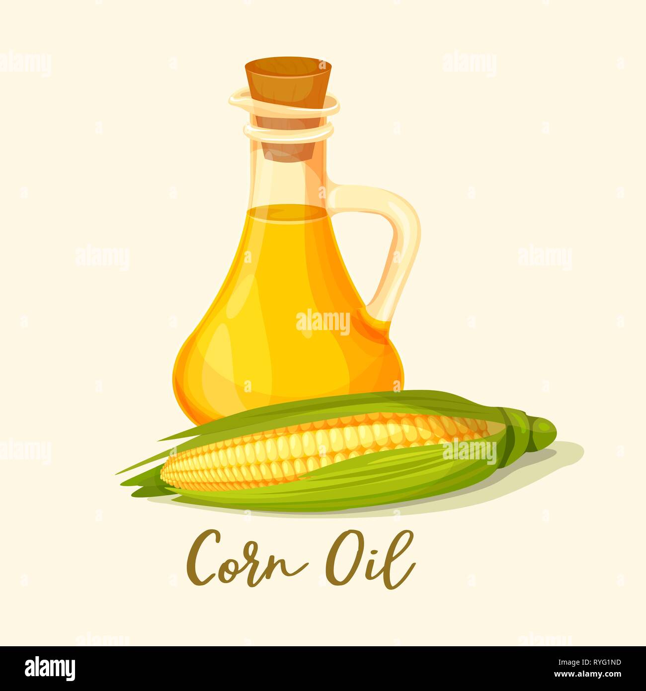 Bottle with corn oil near corncob or maize Stock Vector