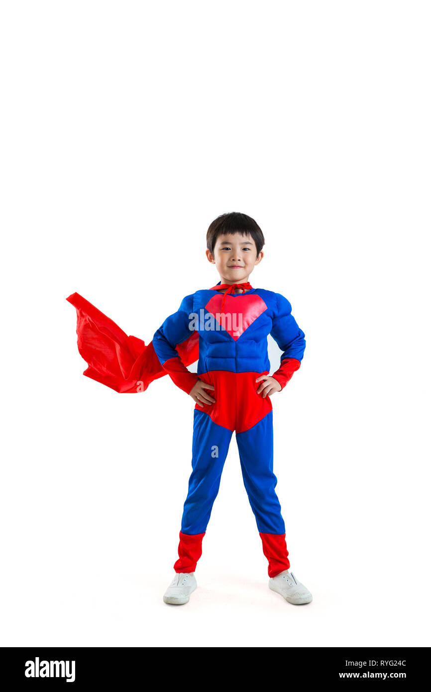 The little boy dress up as superman Stock Photo Alamy