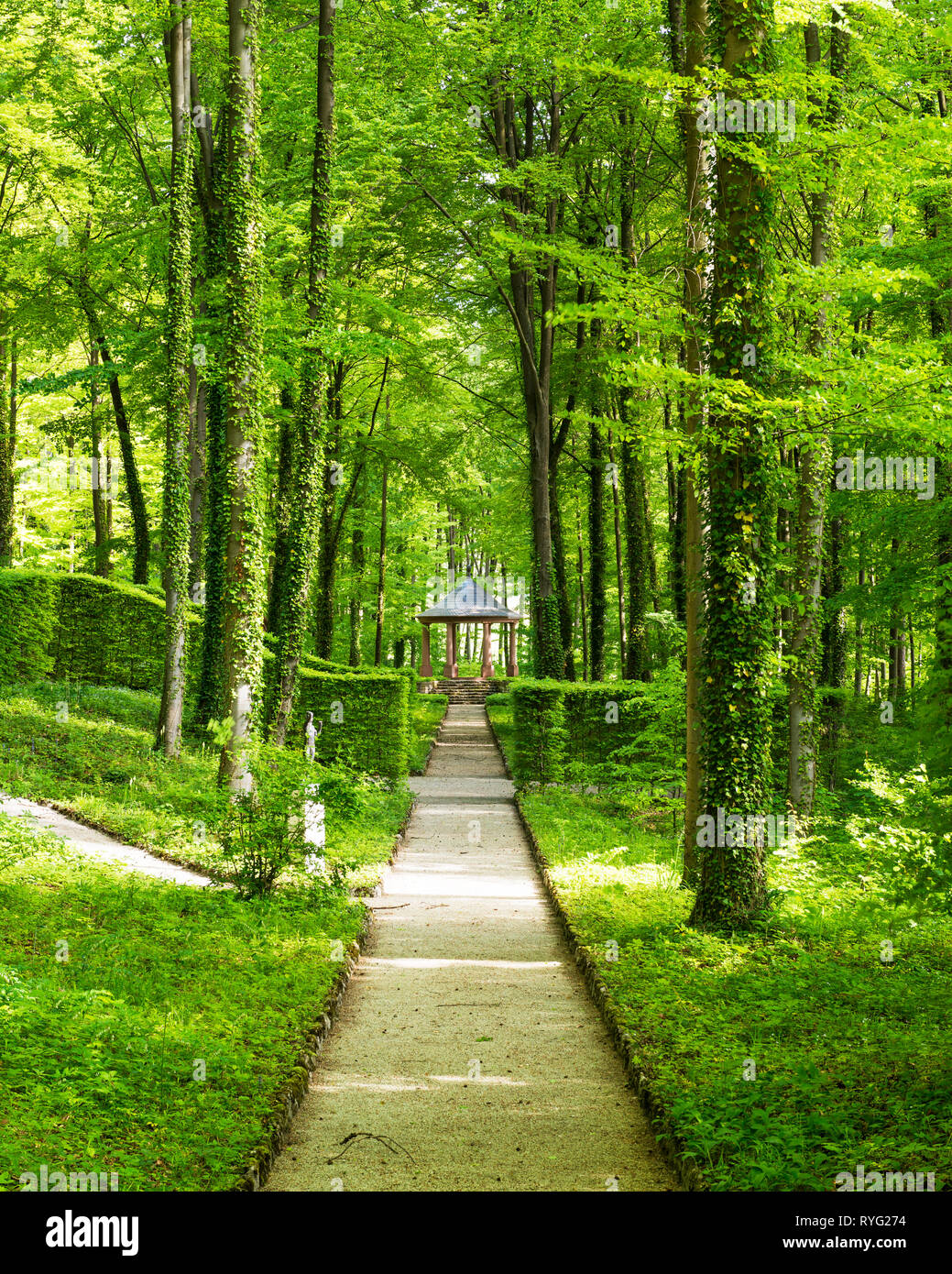 'Gazebo in forest on grounds of Schloss Unterleinleiter in Bavaria, Germany' Stock Photo