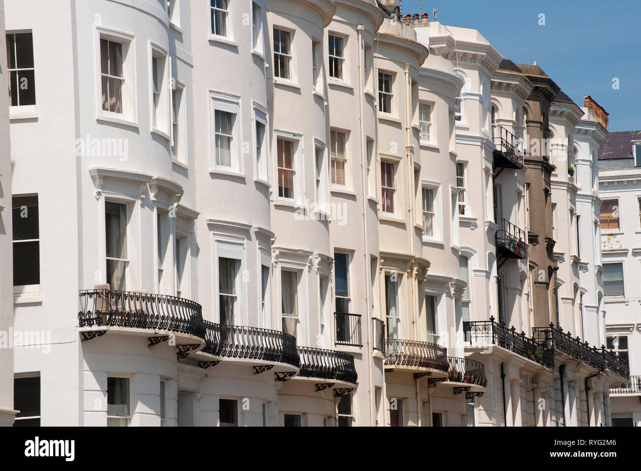 Hotels on the seafront in the coastal town of Brighton, Sussex, England. Stock Photo