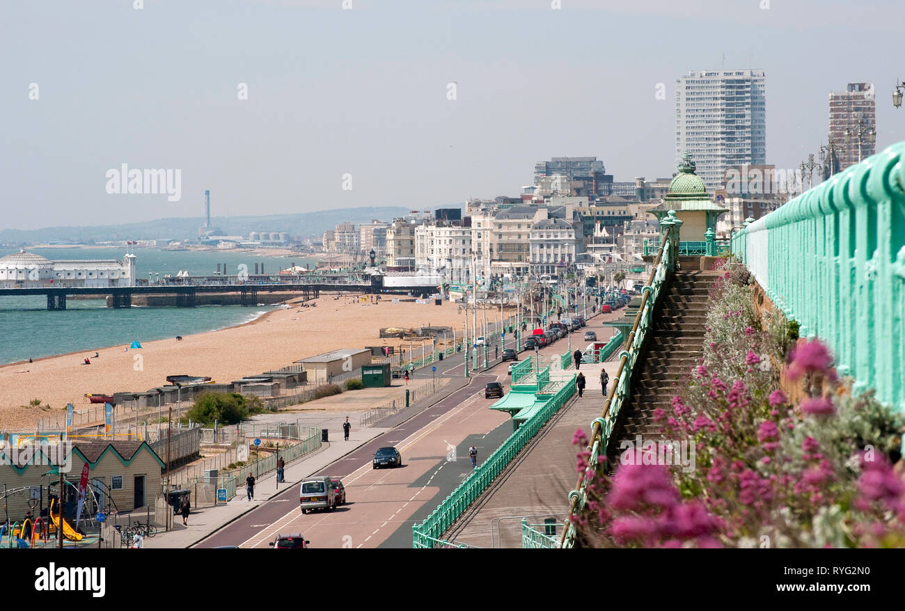 Metal railings leading along the promenade in the seaside town of