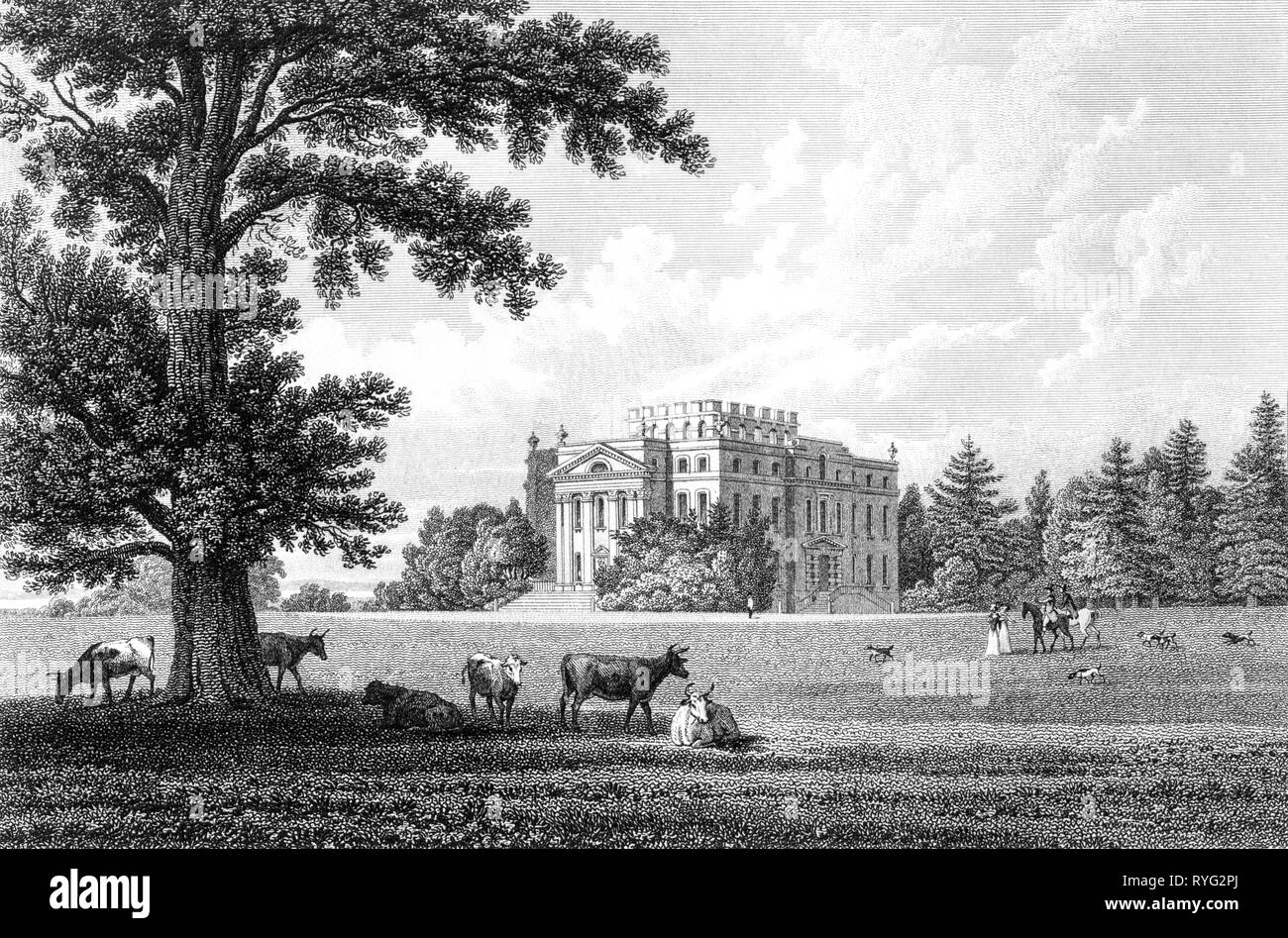 An engraving of Kings Weston House the Seat of Edward Southwell Clifford, Bristol UK scanned at high resolution from a book published in 1825. Stock Photo