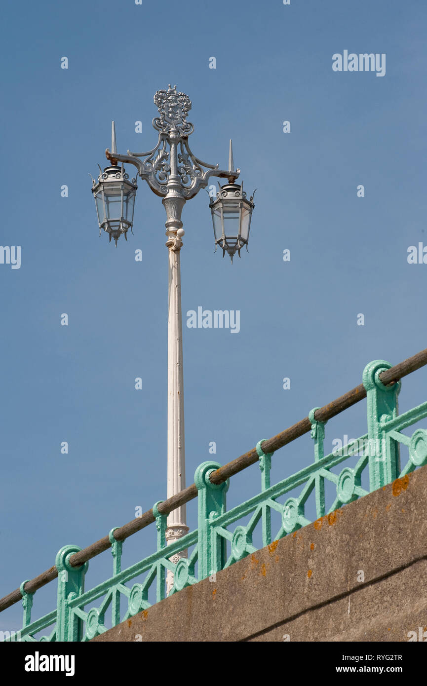 Ornate street lighting on the promenade of the seaside town of Brighton