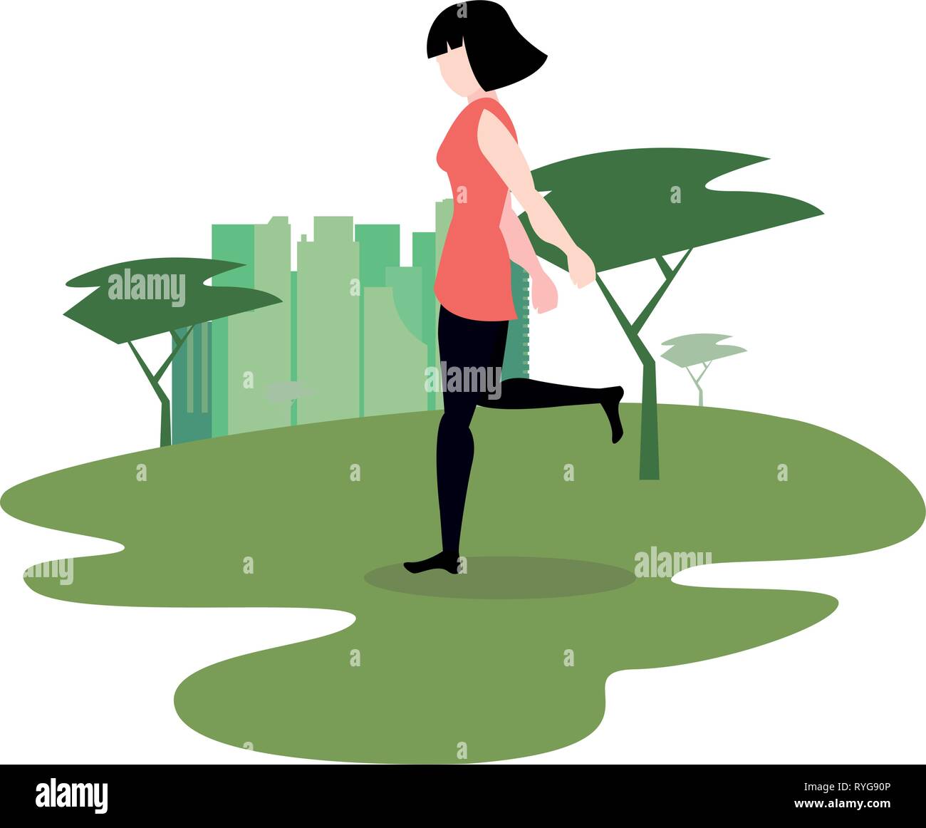 woman making exercise in the park activity vector illustration Stock ...