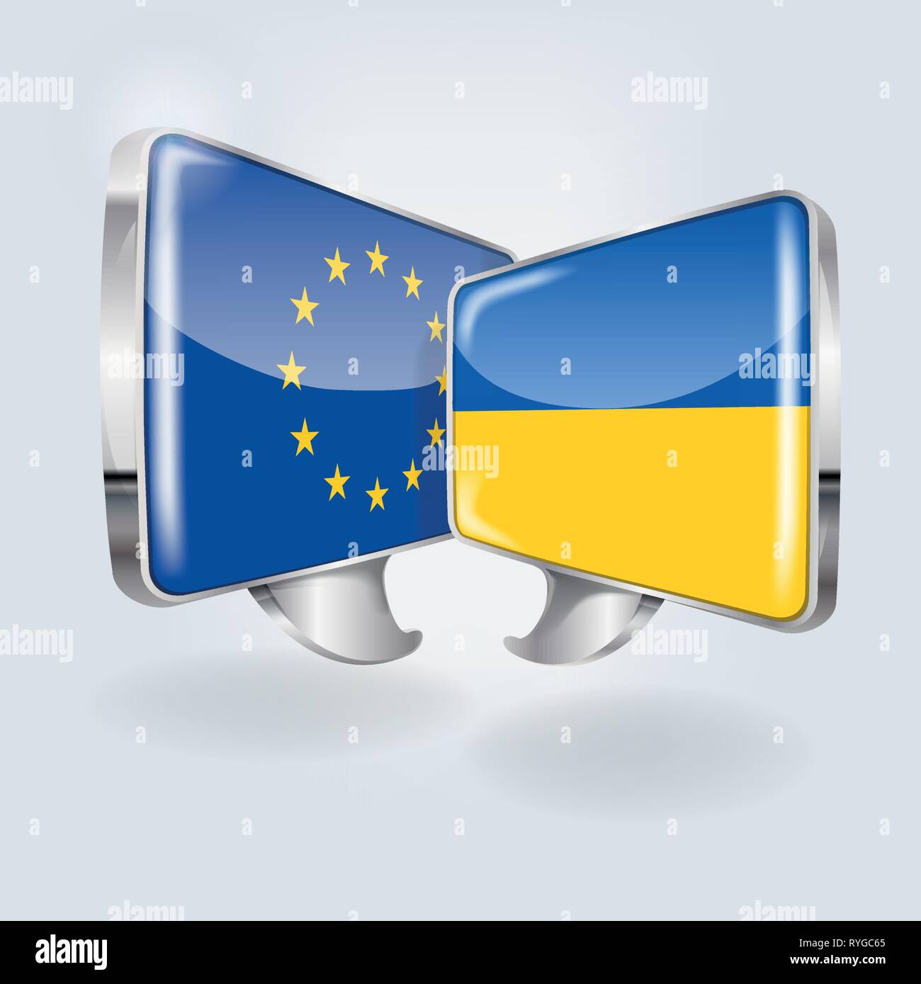 Bubbles with Europe and Ukraine and communication Stock Vector