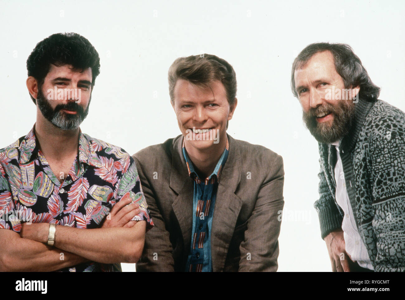 GEORGE LUCAS, DAVID BOWIE, JIM HENSON, LABYRINTH, 1986 Stock Photo