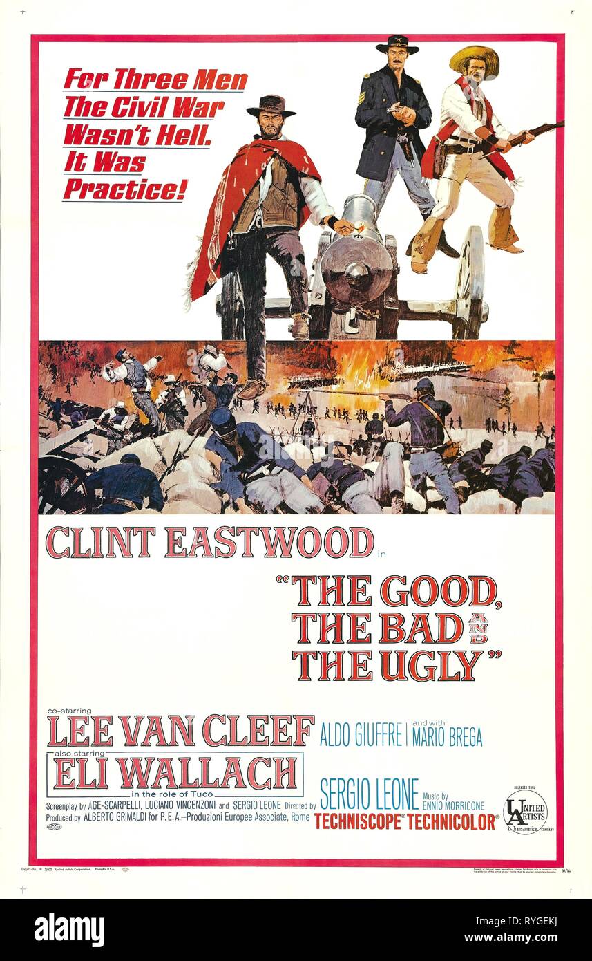 CLINT EASTWOOD, LEE VAN CLEEF, ELI WALLACH POSTER, THE GOOD  THE BAD AND THE UGLY, 1966 Stock Photo