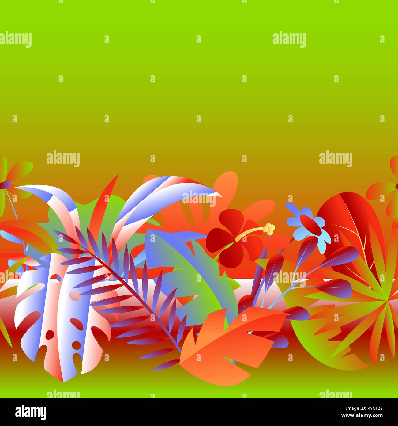 Seamless pattern with tropical leaves and flowers Stock Vector Image ...