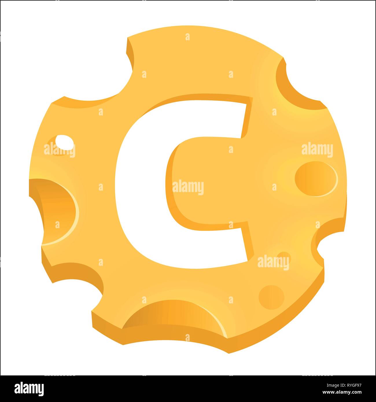 Round Cheese Emblem with letter C isolated on white background Stock