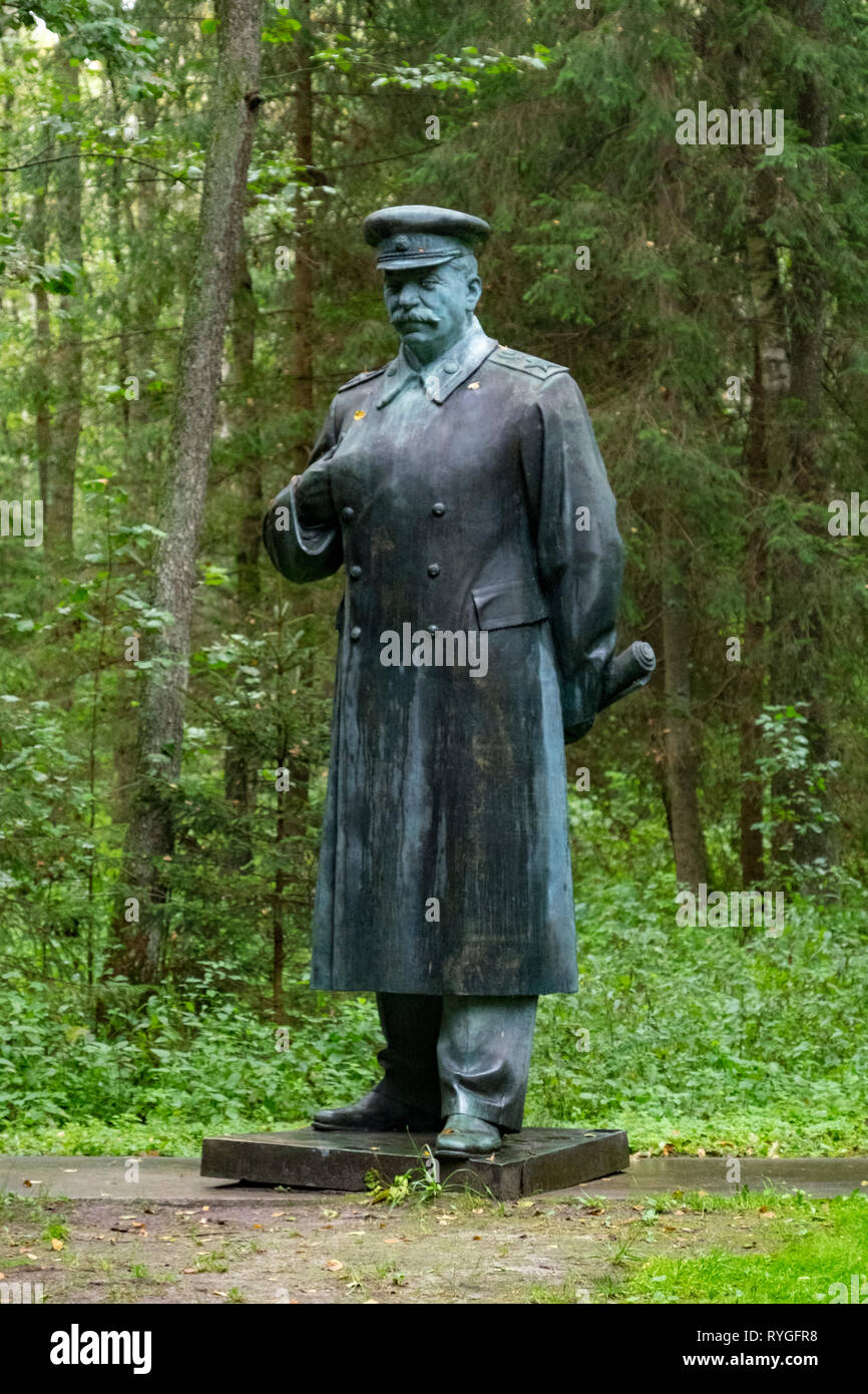 Sculpture of Joseph Stalin in uniform in Grutas Park, Lithuania, an example of Socialist Realist statues gathered from around the former Soviet Union Stock Photo