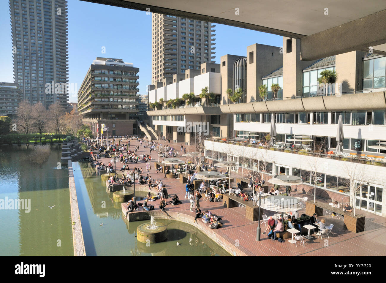The Barbican Centre and Lakeside Terrace on the Barbican Estate, Silk Street, City of London, England, UK Stock Photo