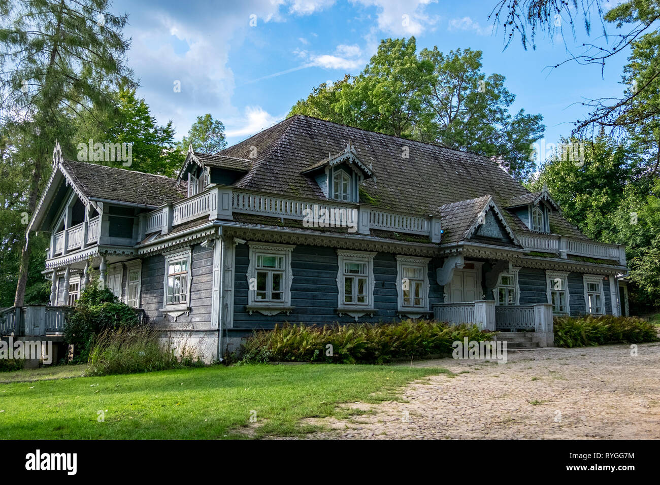Royal hunting lodge for former Russian nobility in early 1900's found at Bialowieza National Park in eastern Poland near the Belorussian border Stock Photo