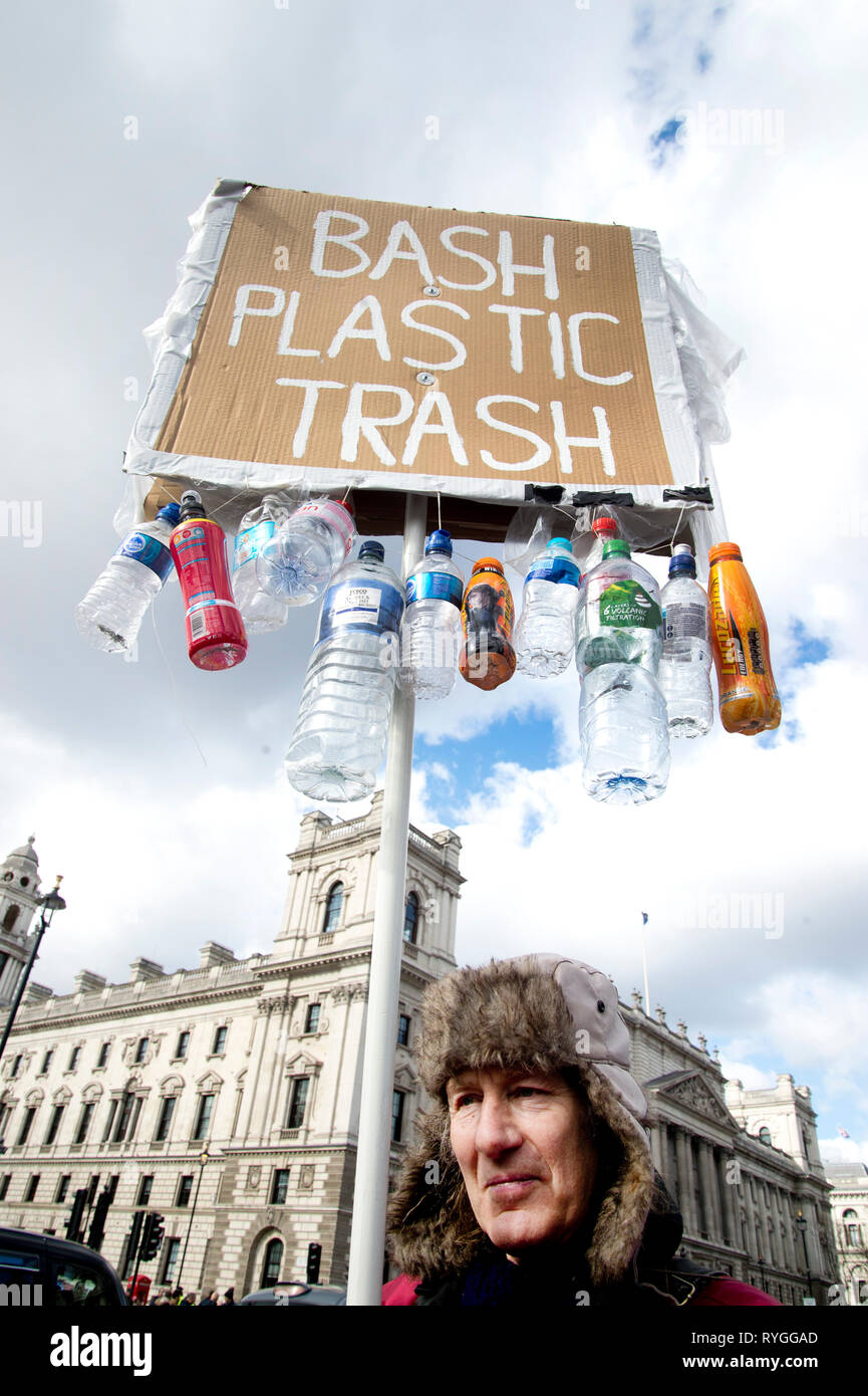 Monday March 11th 2019. Parliament Square. Rob, anti plastic campaigner Stock Photo