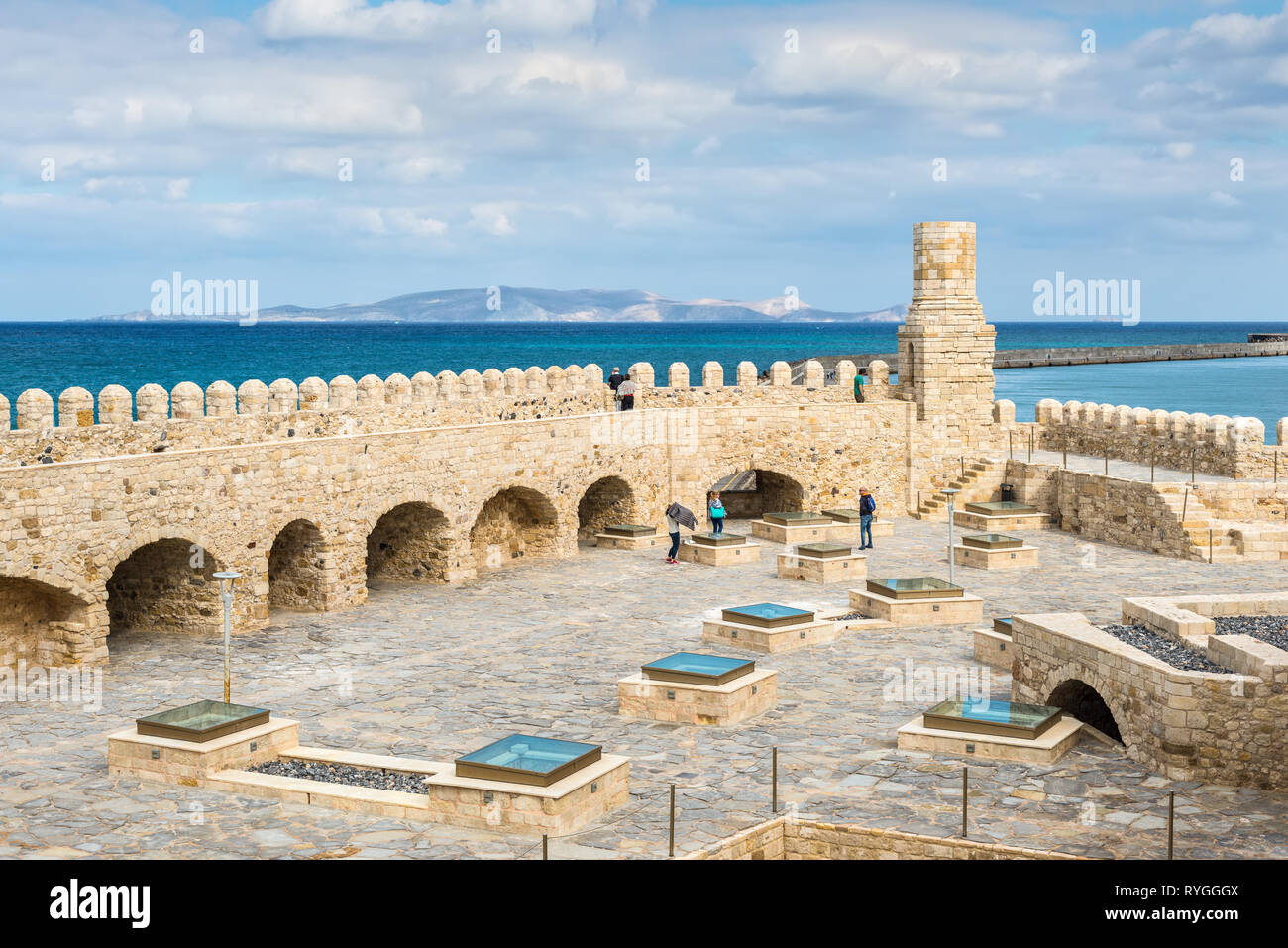 Heraklion, Crete, Greece - November 2, 2017: Rooftop view of the old venetian fortress Koules at the port of Heraklion, Crete, Greece. Stock Photo