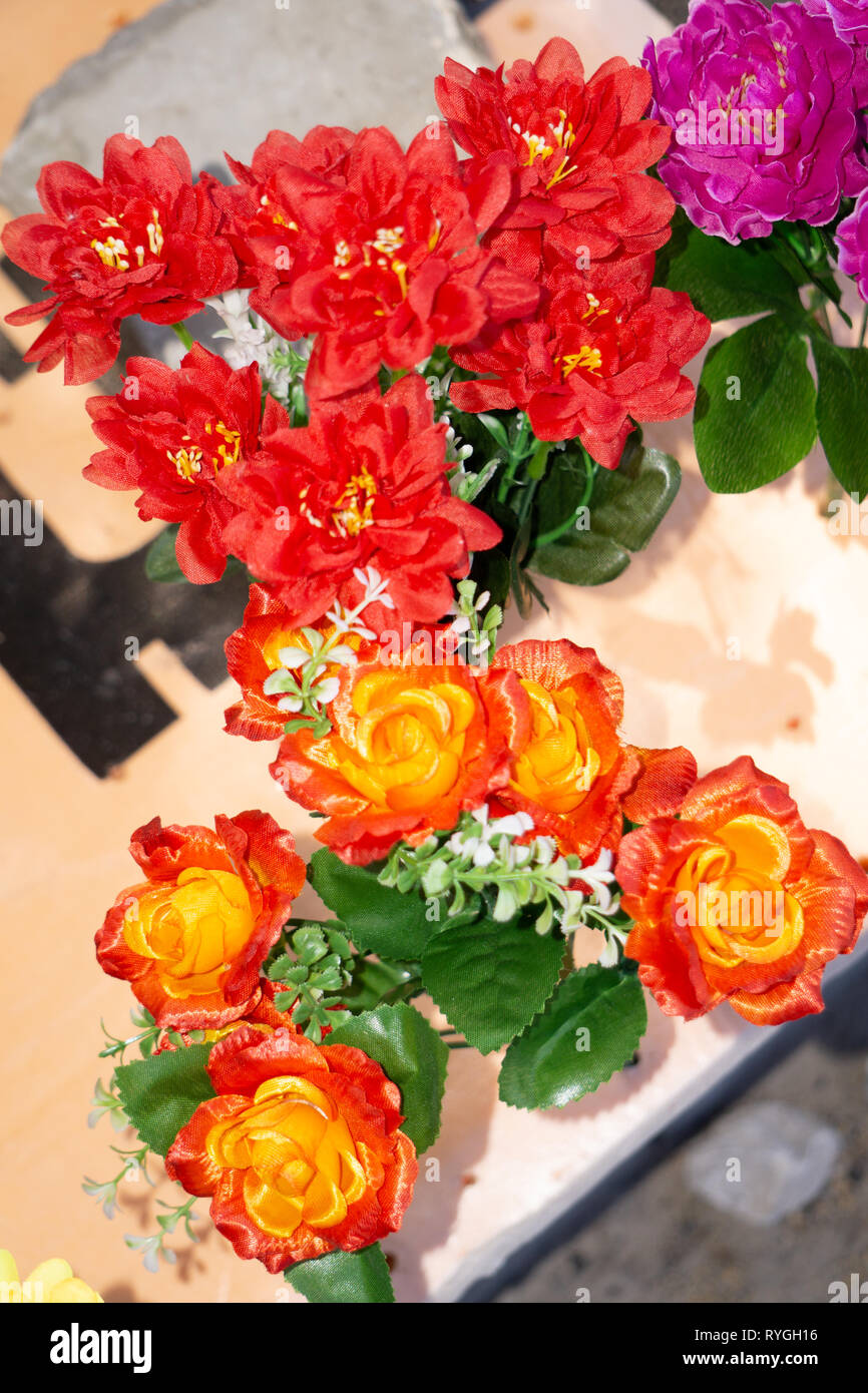 bright fake flowers