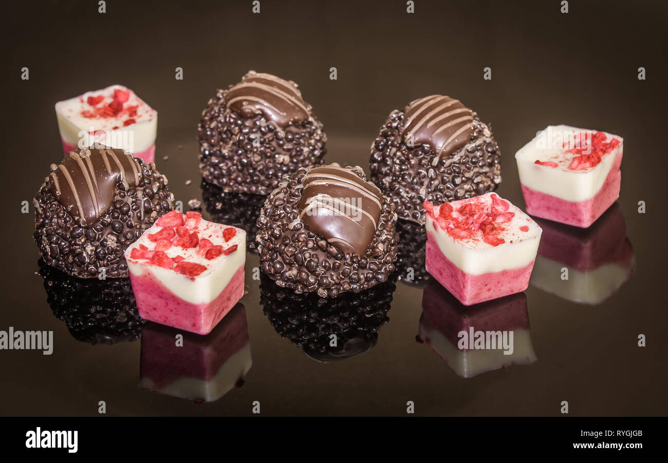Chocolates selection. Truffles and pralines Stock Photo Alamy