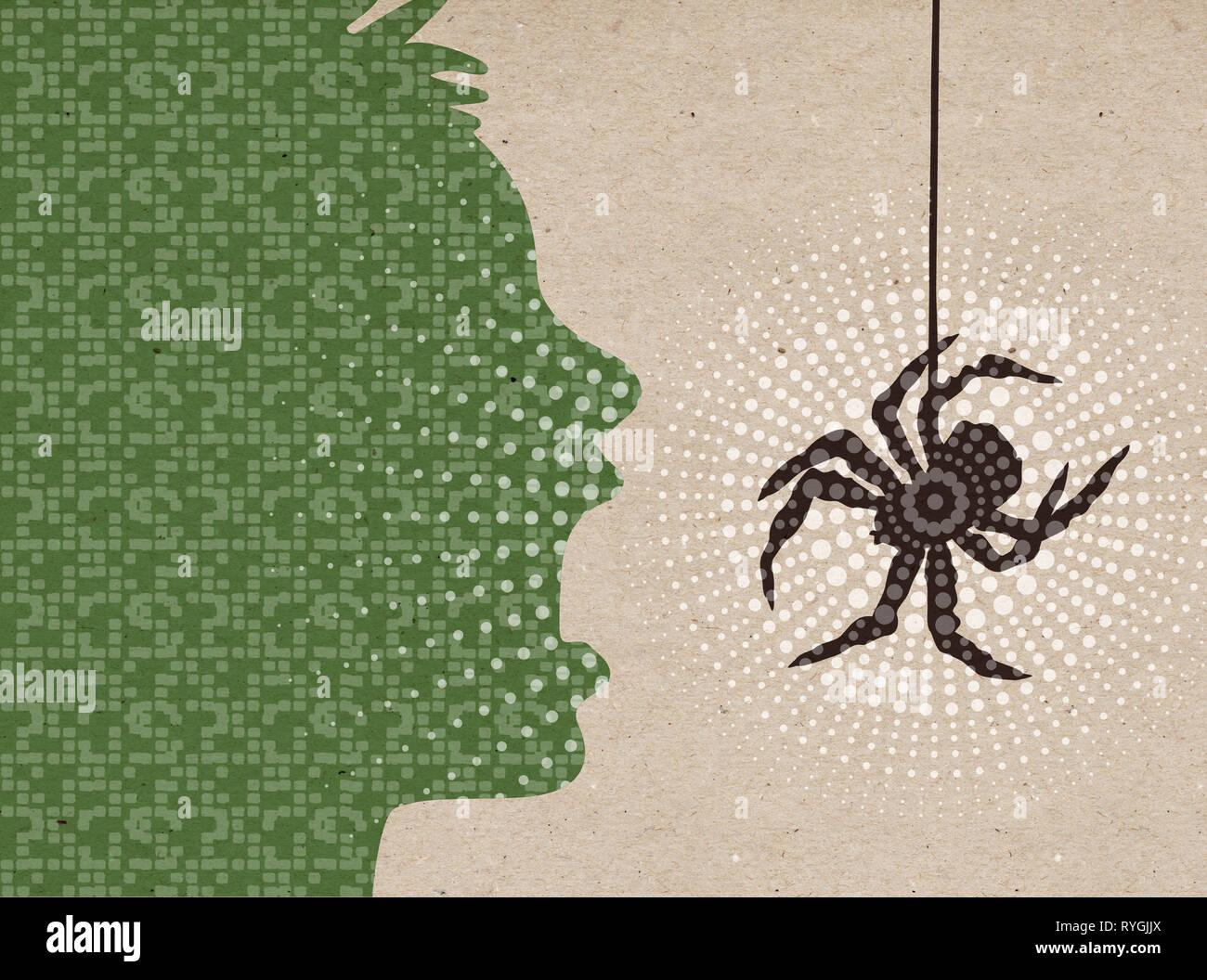 Profile drawn silhouettes - Scared boy with big Spider Stock Photo - Alamy