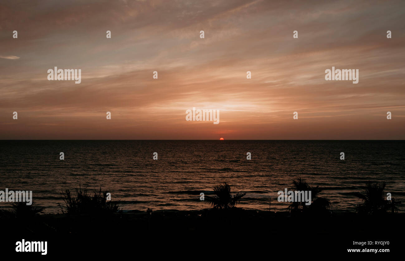 sunset in orange and red from tel aviv israel Stock Photo