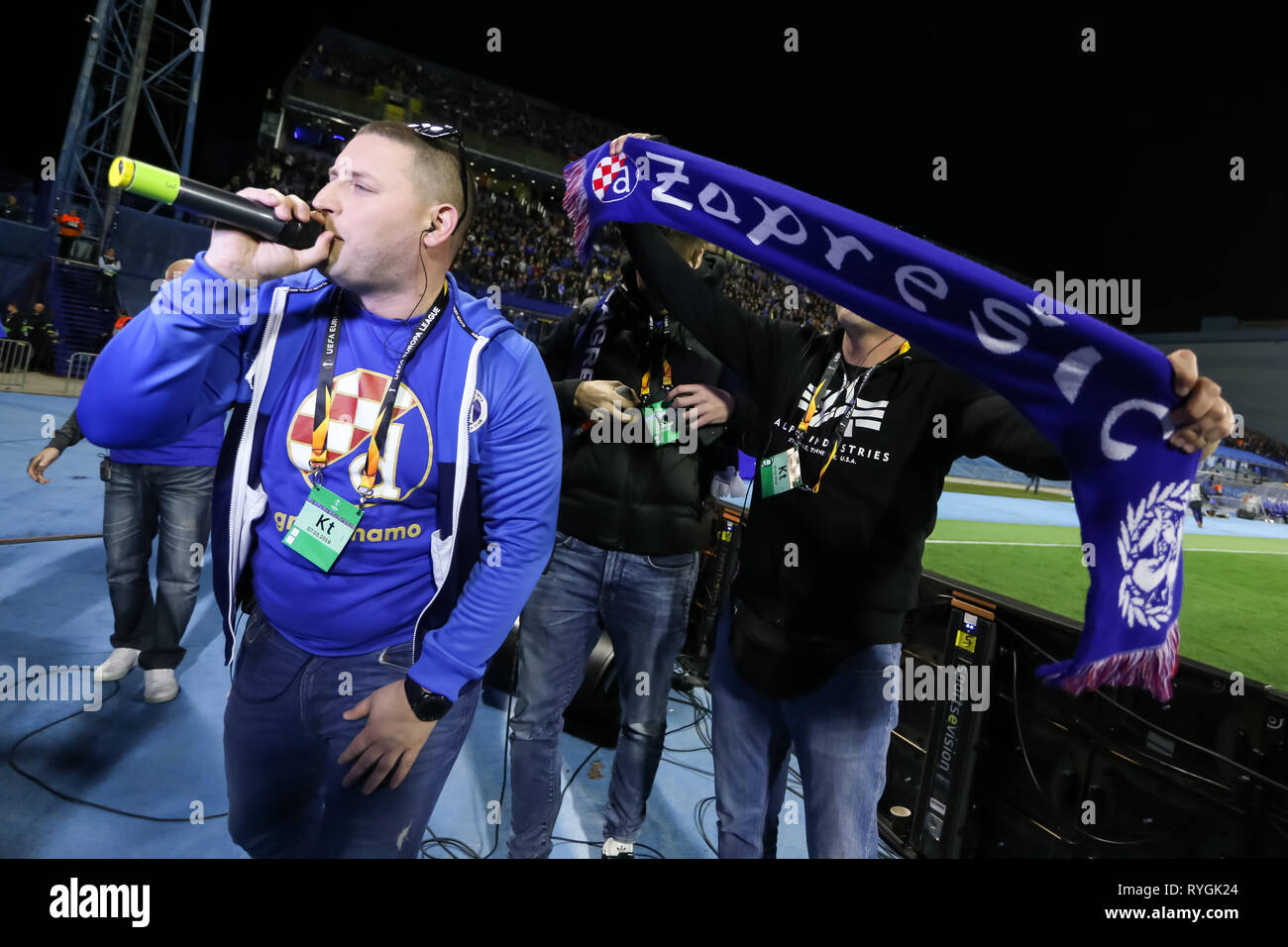 Zagreb, Croatia. 07th Mar, 2019. Zapresic boys singing during the first match of the eighth finals Uefa Europa League between Dinamo Zagreb and Benfic Stock Photo