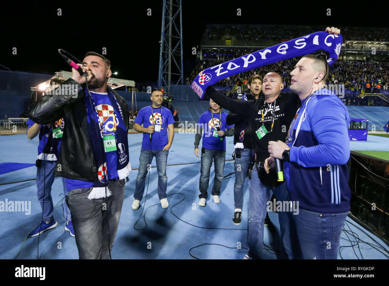 Zagreb, Croatia. 07th Mar, 2019. Zapresic boys singing during the first match of the eighth finals Uefa Europa League between Dinamo Zagreb and Benfic Stock Photo