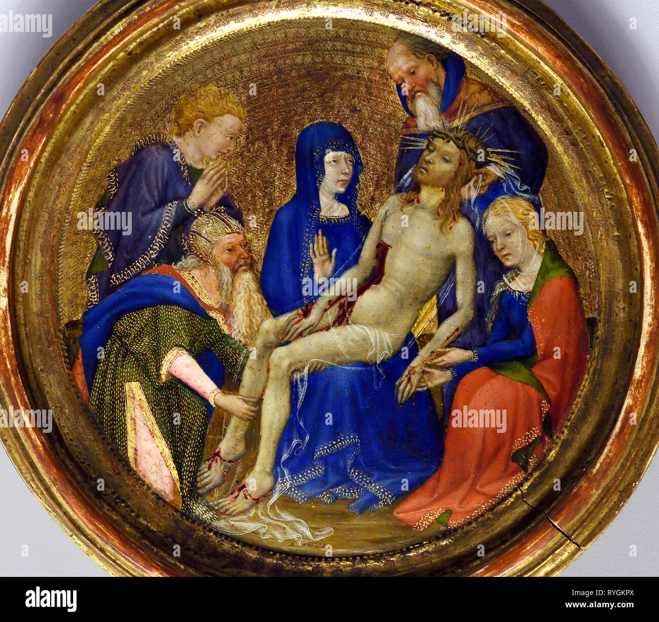 The Small Round Pieta 1410-1420 by Henri BELLE CHOSE (  BELLECHOSE ) documented in Dijon from 1415 to 1444, Dutch, Belgian, Belgium, Flemish, Stock Photo