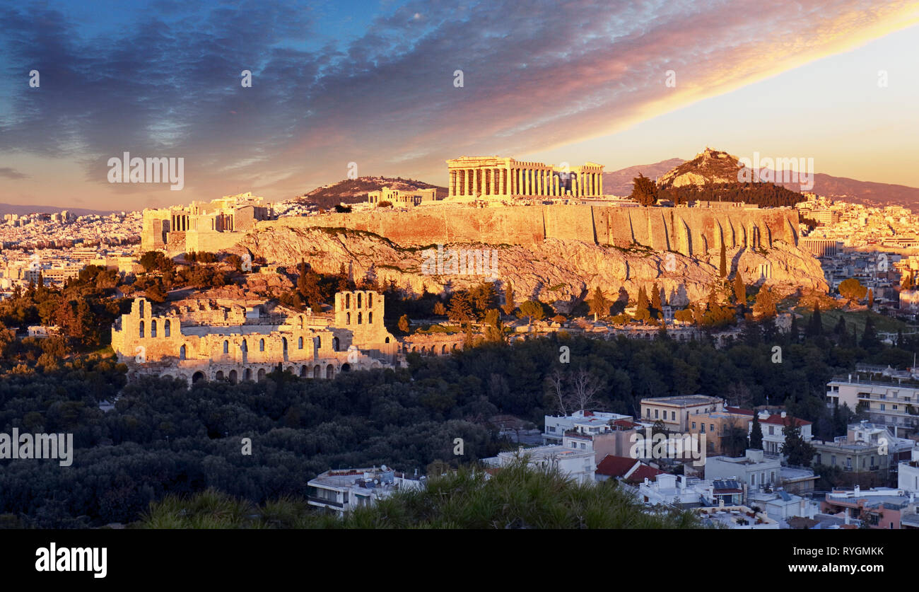 The Acropolis of Athens, Greece, with the Parthenon Temple Stock Photo
