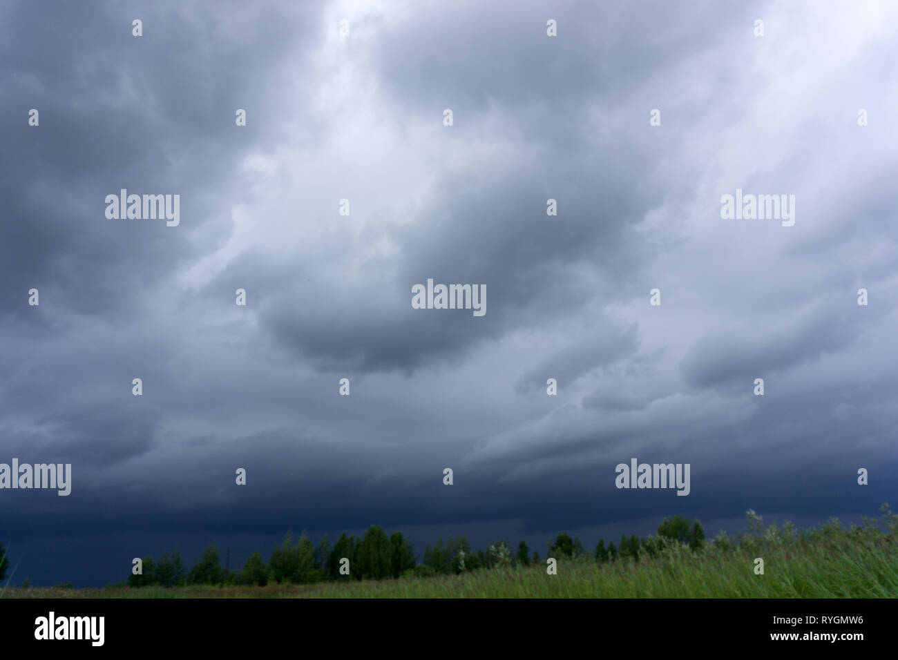 Dark sky and dramatic black cloud before rainy Stock Photo