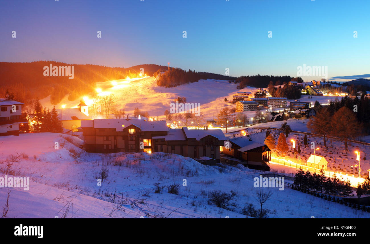 Village Donovaly at night - Slovakia ski resort Stock Photo