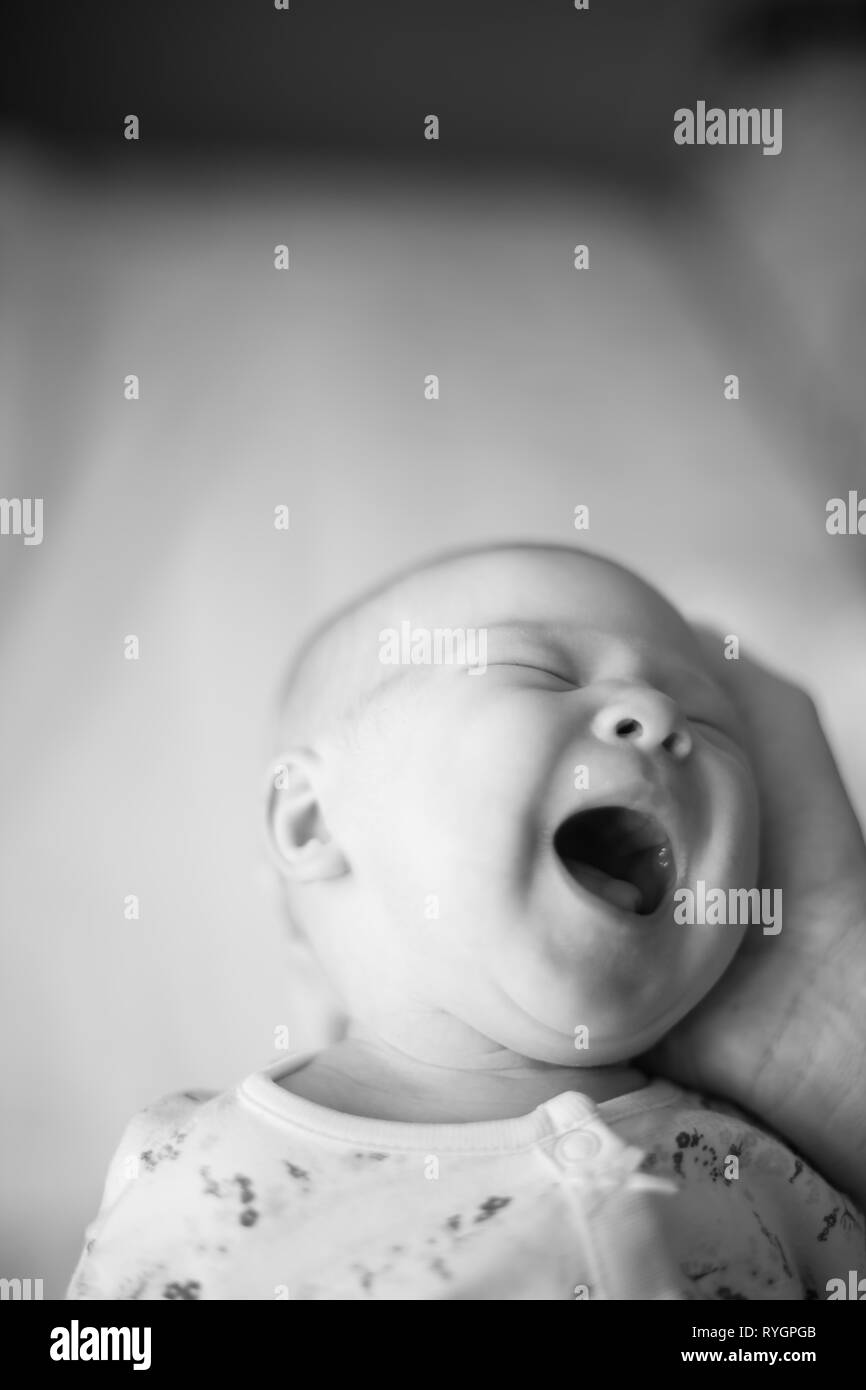 close up. portrait of a crying newborn baby. Stock Photo