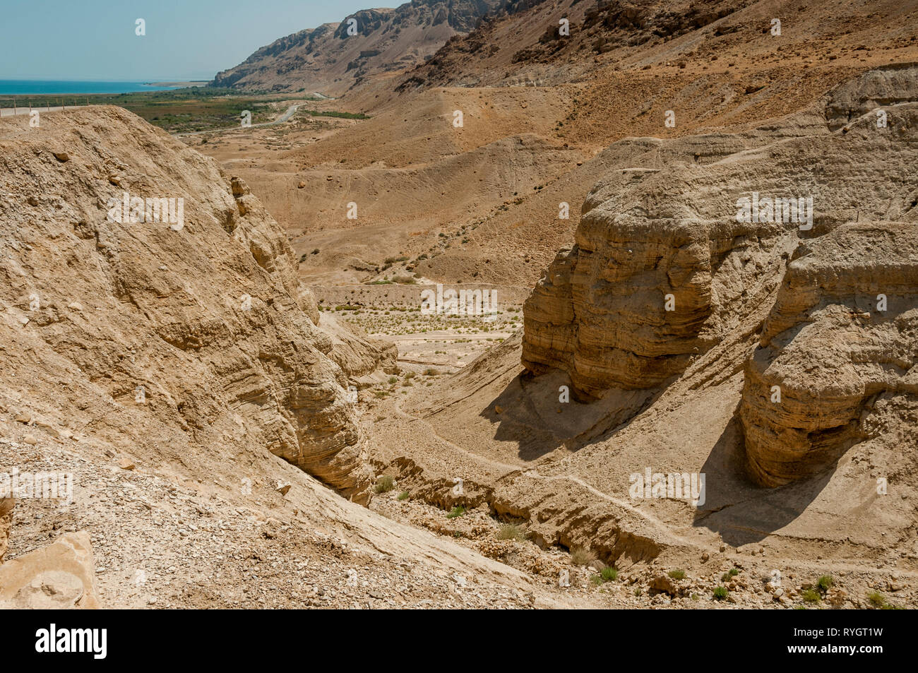 Qumran Cave 4, site of the discovery of the Dead Sea Scrolls in Qumran, Israel near the Dead Sea Stock Photo