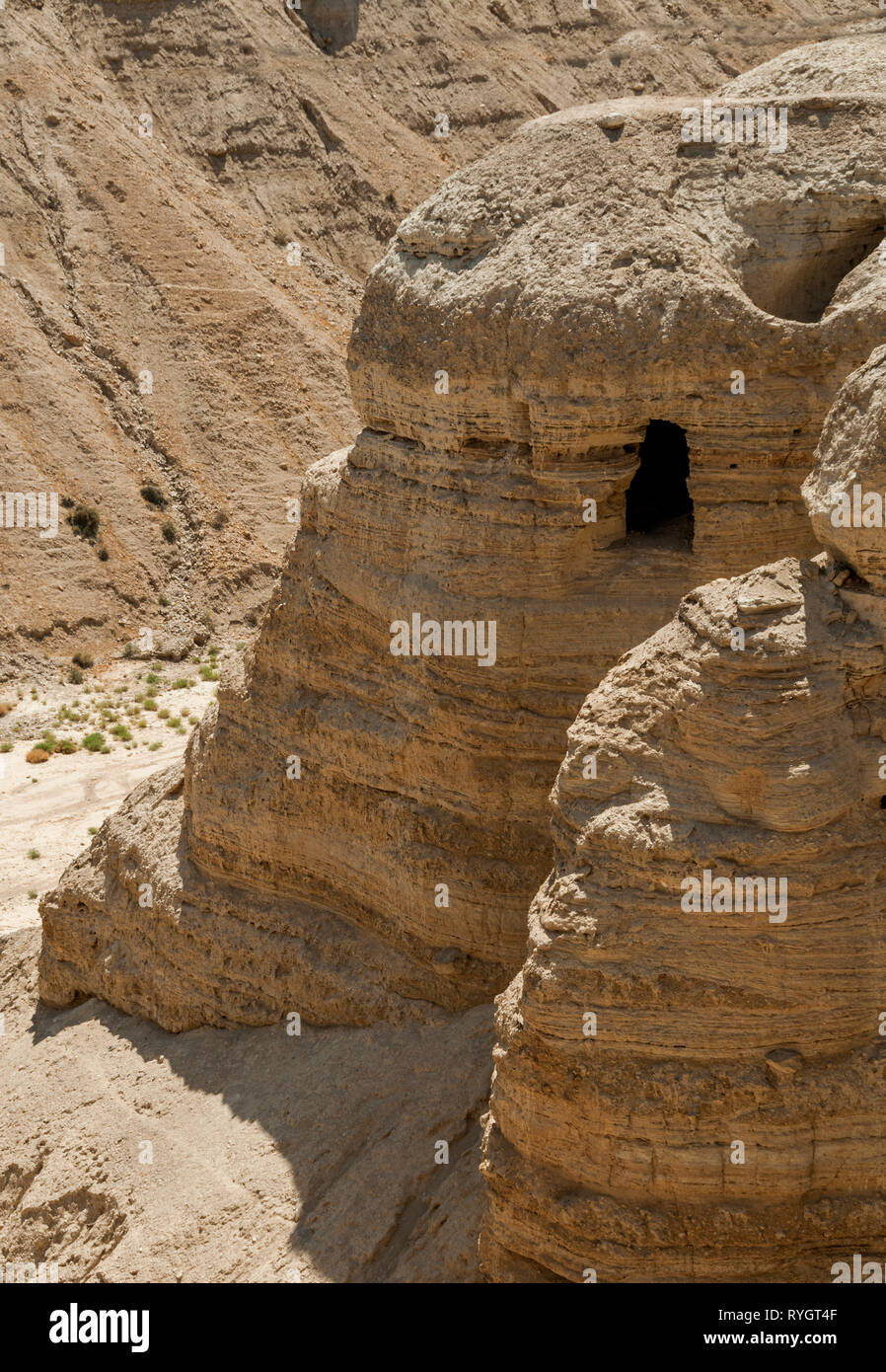 Qumran Cave 4, site of the discovery of the Dead Sea Scrolls in Qumran, Israel near the Dead Sea Stock Photo