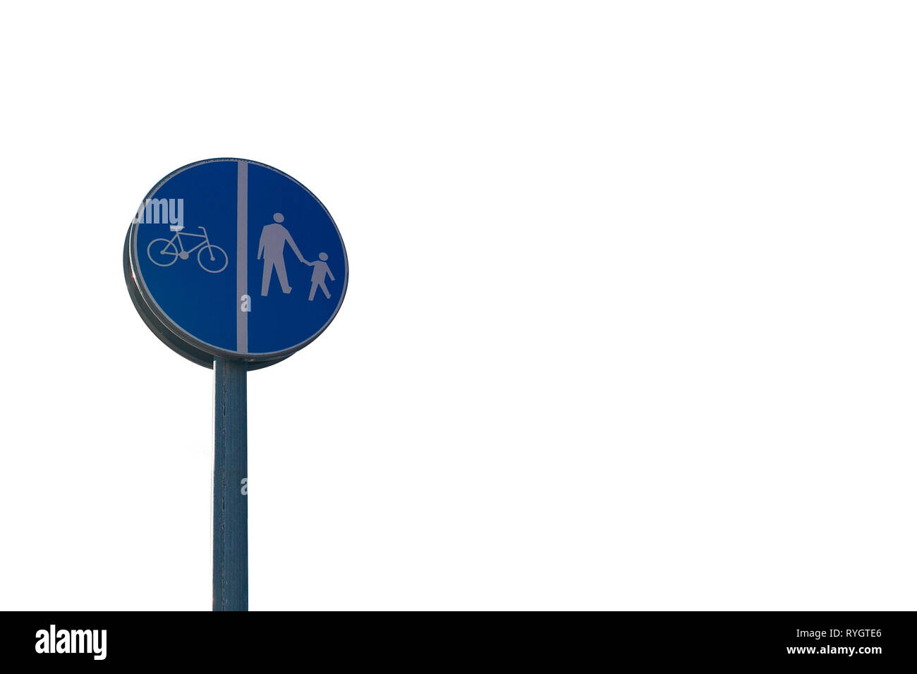 Isolated road sign informing about cycle path and footpath on a white ...
