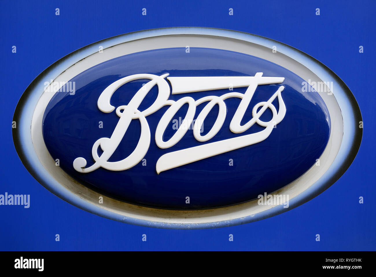 Boots the Chemist Sign, UK Stock Photo