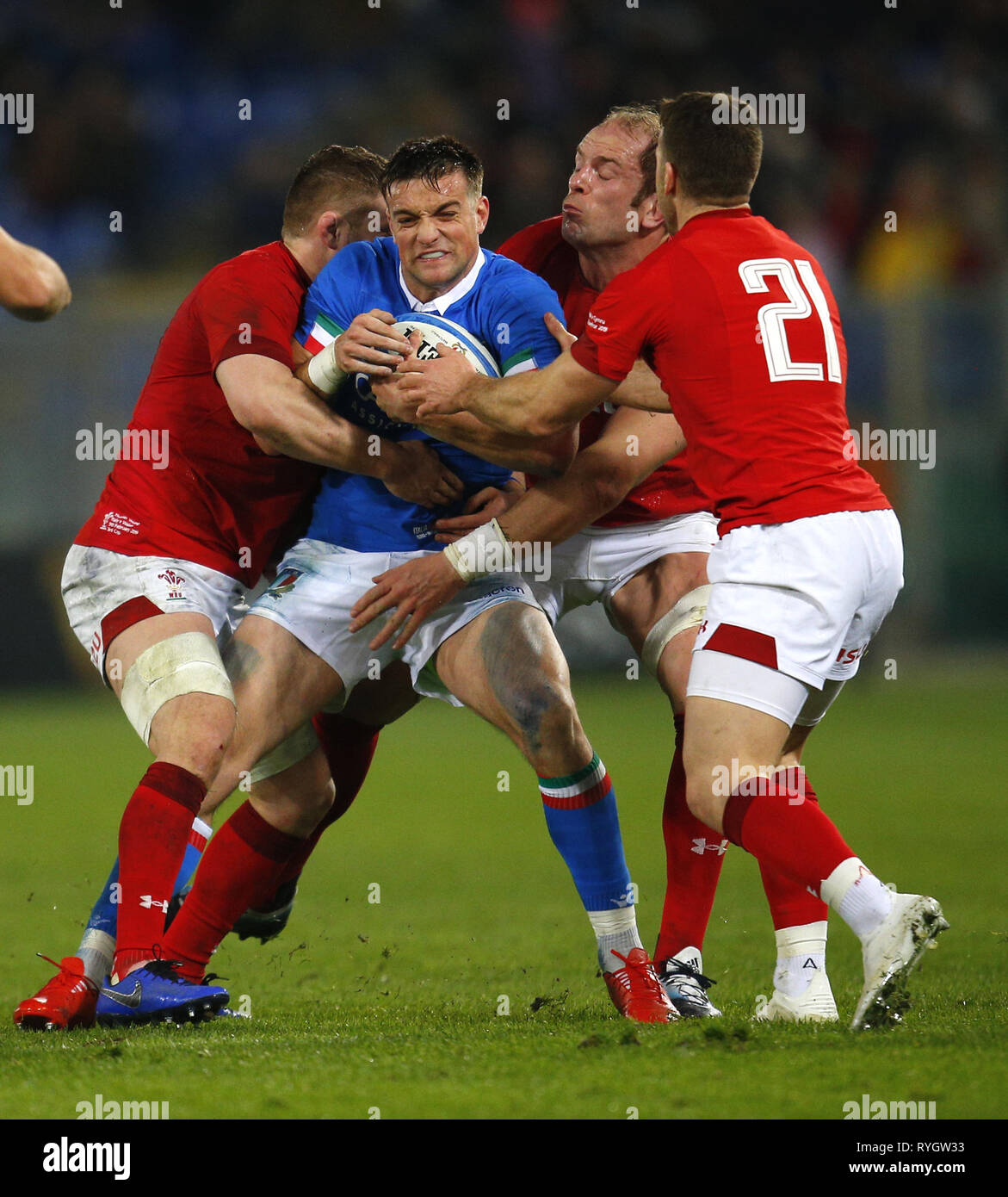 Rugby players during the Italy vs Wales Guinness Six Nations game at the  Olympic Stadium in Rome Where: Rome, italy, Italy When: 09 Feb 2019 Credit:  IPA/WENN.com **Only available for publication in