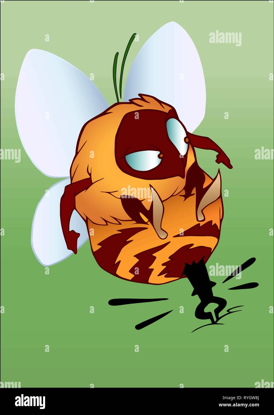 Vector illustration cartoon funny bumblebee sticking sting Stock Vector