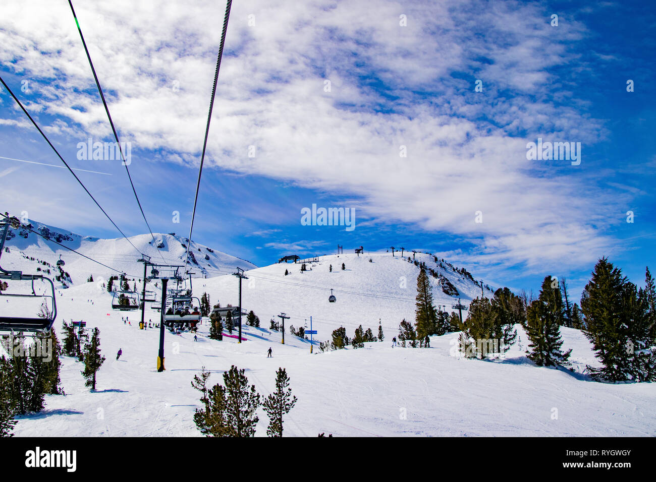 Blue sky and deep snow at Mammoth Mountain Stock Photo
