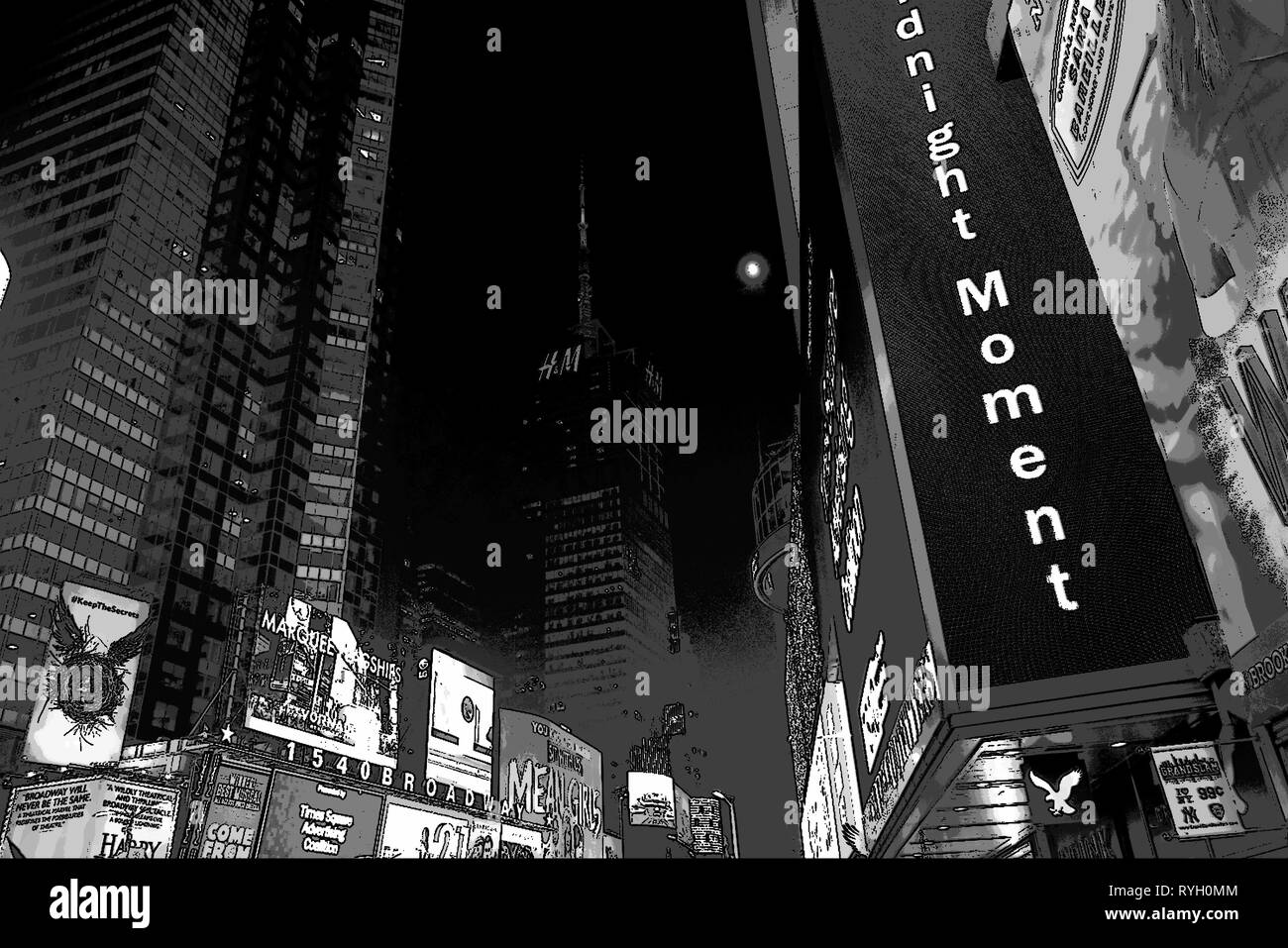times square black & white shot.special effects.new york city Stock