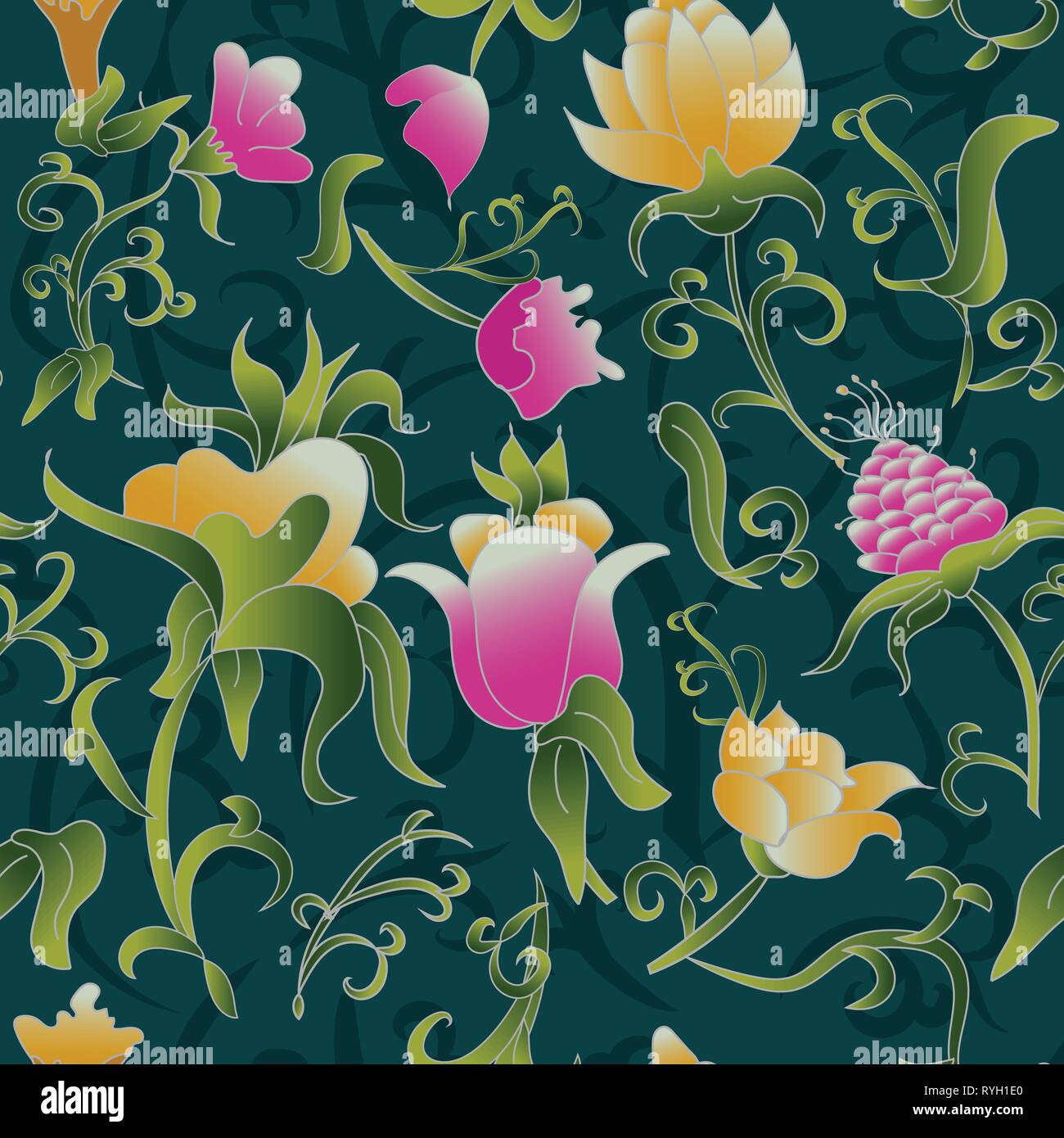 Vector floral seamless pattern. Fantasy Art deco Stock Vector
