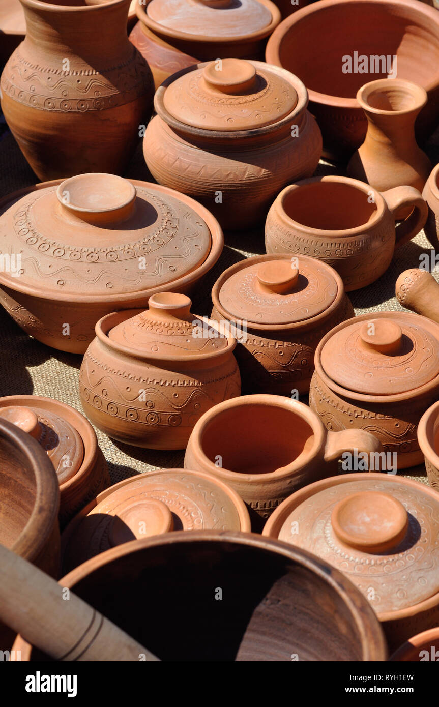 Lots Of Traditional Ukrainian Handmade Clay Pottery Production