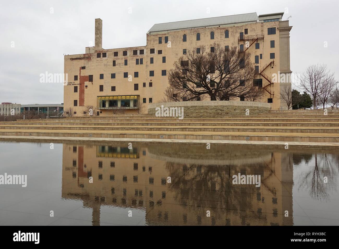 OKLAHOMA CITY, OK -2 MAR 2019- View of the Oklahoma City National Memorial located on the former site of the Alfred P. Murrah Federal Building destroy Stock Photo
